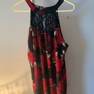 Women’s dress. Black with red flowers.